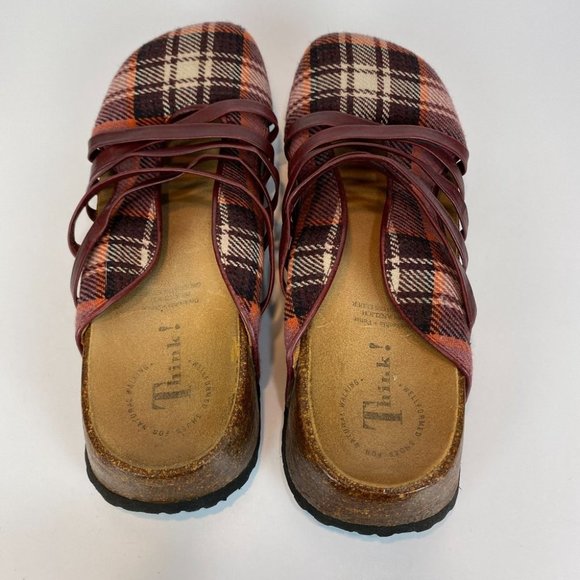 Think! Clogs 8 8.5 Plaid Leather Strappy‎ Comfort Slides Shoes Sandals 39 - Picture 5 of 11